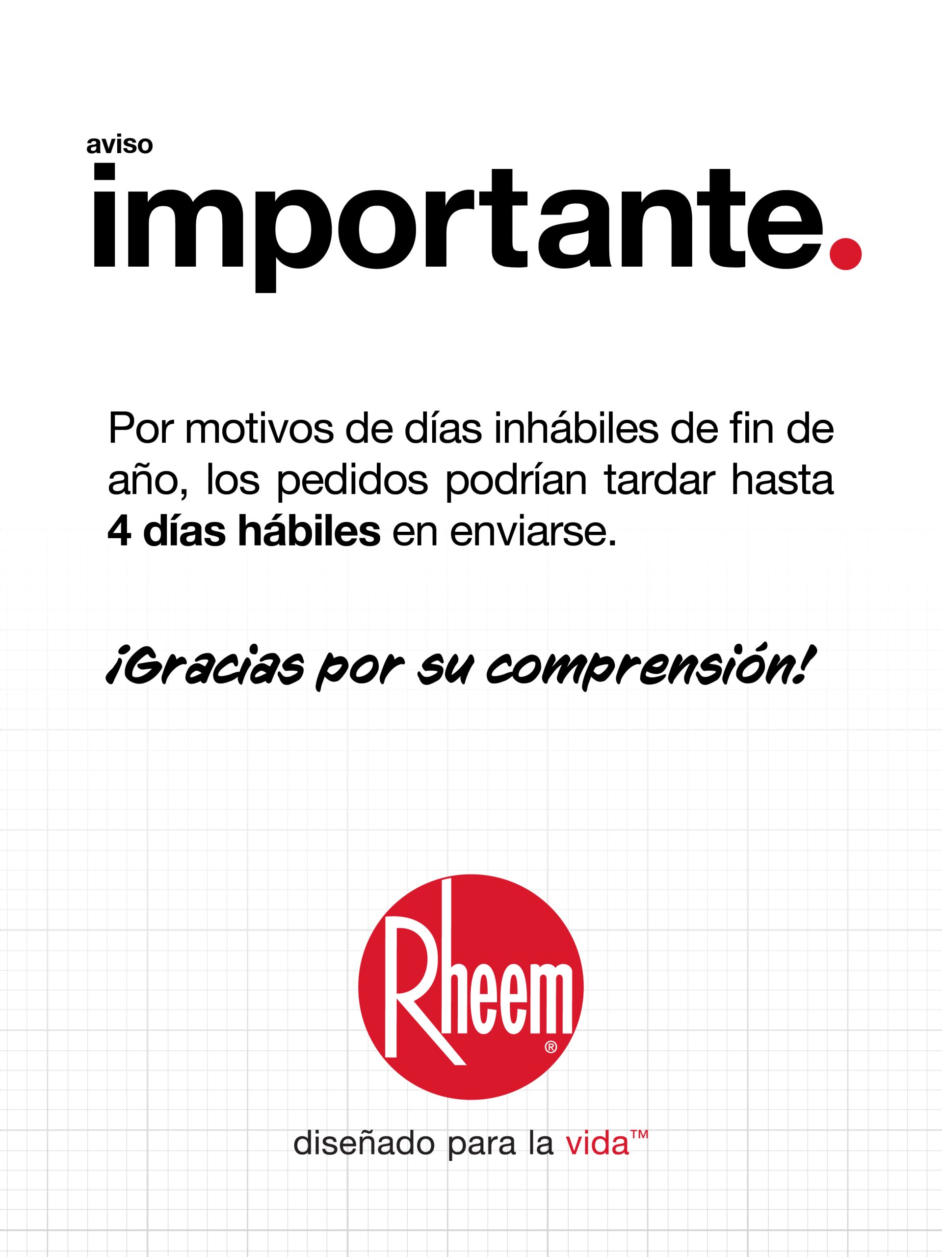 Aviso de entrega de producto Rheem México.
